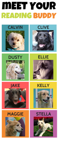 Meet your reading buddy with photos of our Paws for Reading doggie helpers