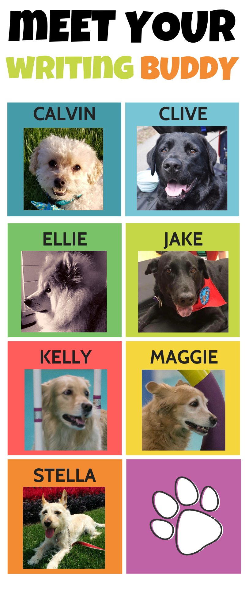 Headshots of our celebrity reading dogs