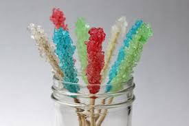 A jar of colorful rock candy