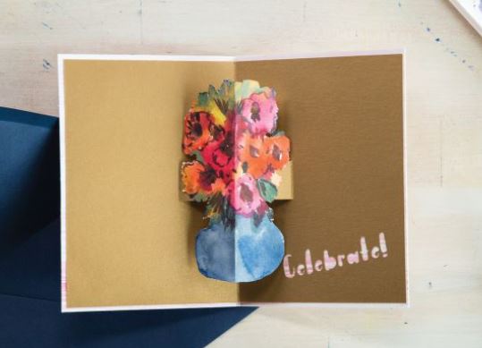 Paper craft card with a 3D flower bouquet 