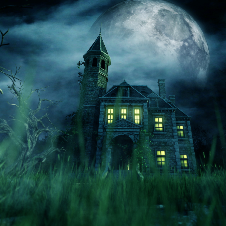 a creepy house at night